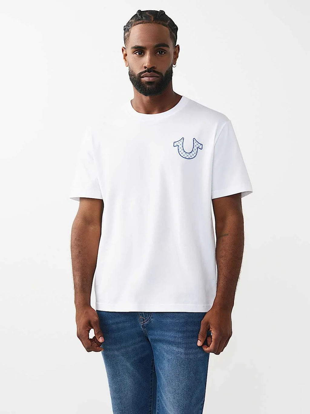 True Religion T-Shirt Filled Hs Script Buddha Optic White